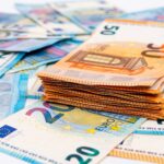 background from euro banknotes, Euro banknote as part of the economic and trading system, Close-up